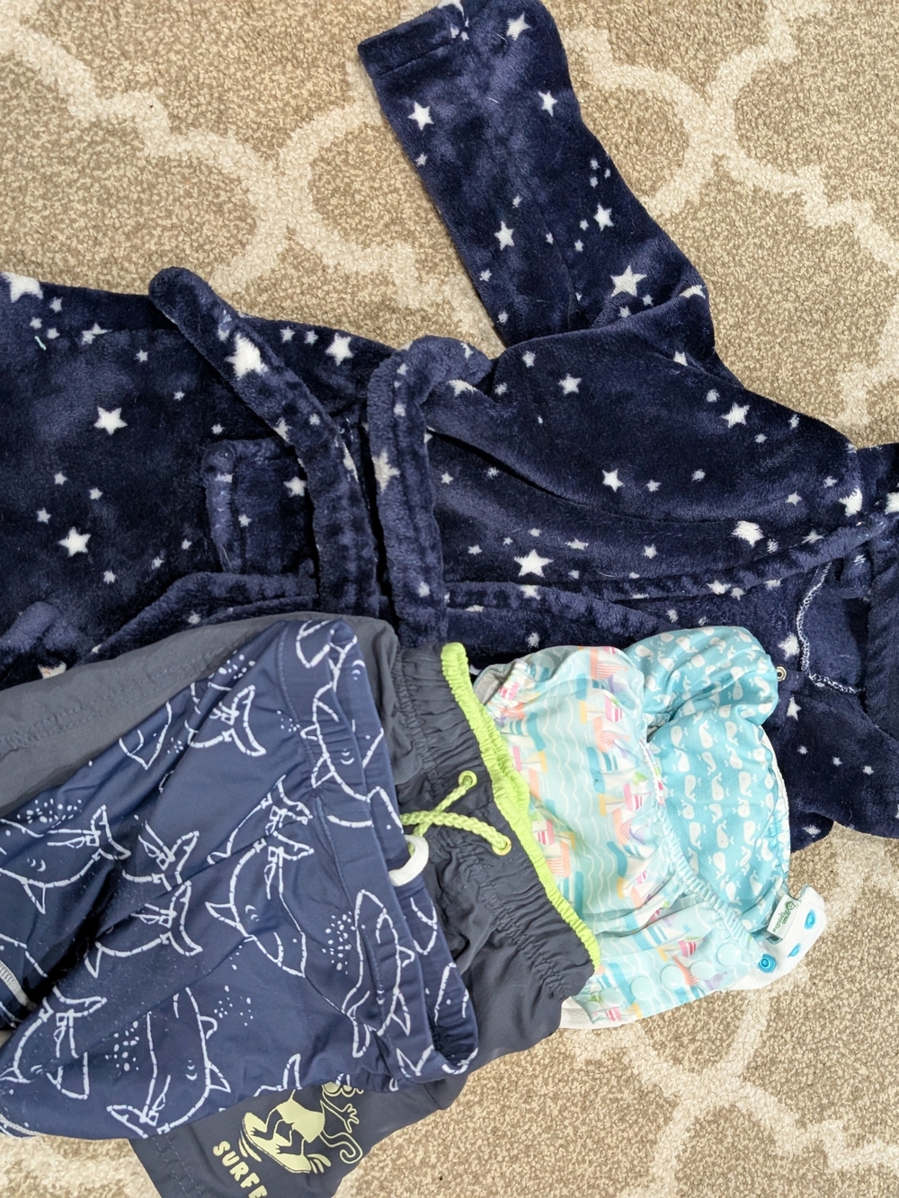 Kids Navy Star Plush Robe and Swim Shorts Set